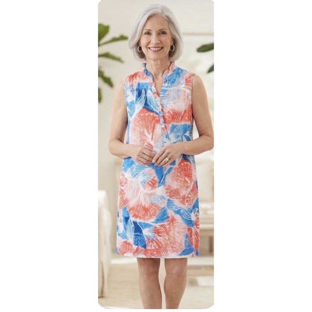 Nic+Zoe Watercolor Blooms Dress Size L Beach Chic Cover-up Resort Nautical